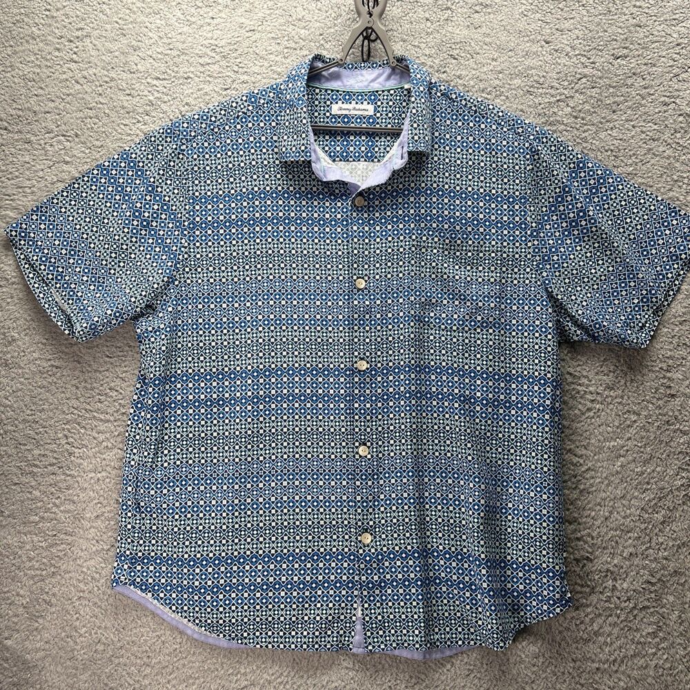 Tommy Bahama Shirt Men's XL 100% Silk Island Modern Fit Button Front Down Vented